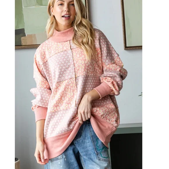 POL Women's Pink Floral Cowl Neck Sweater - Picture 2 of 7